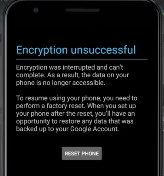 Android Encryption unsuccessful Android Encryption unsuccessful