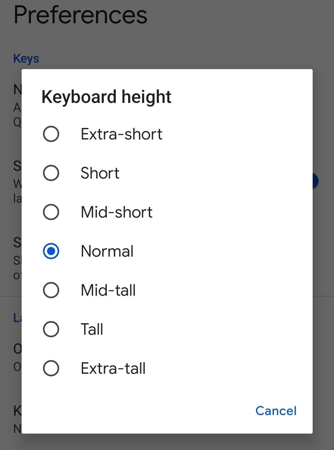 Gboard height options Gboard height options