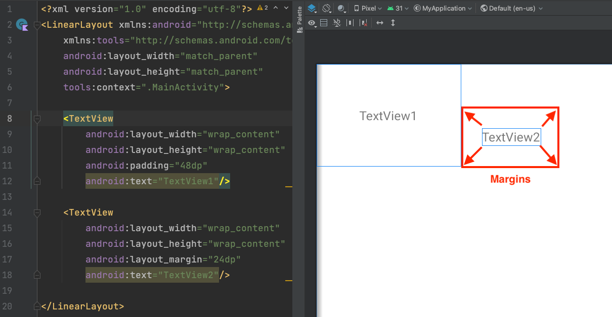 Android add margin attribute Android add margin attribute