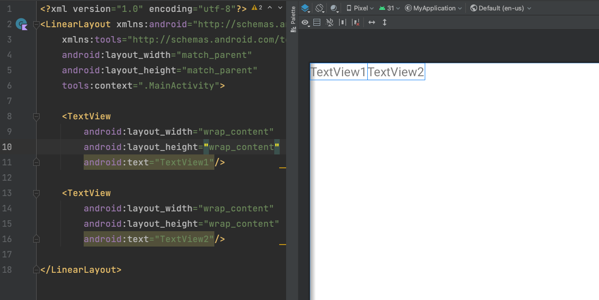 Android layout with two TextViews Android layout with two TextViews