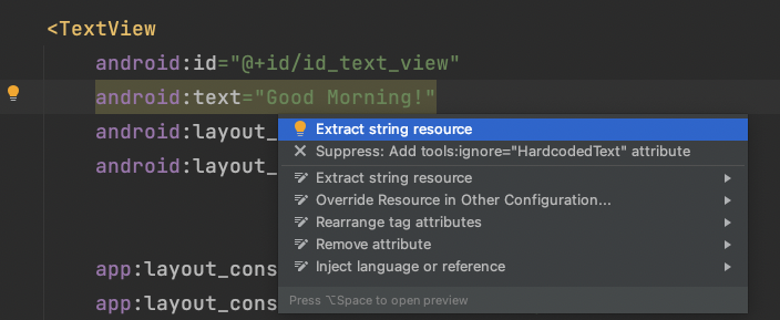 Android extract string resource option Android extract string resource option