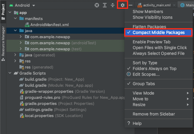 Android Studio compact middle packages option Android Studio compact middle packages option