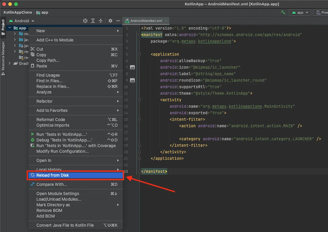 Android Studio reload from disk Android Studio reload from disk