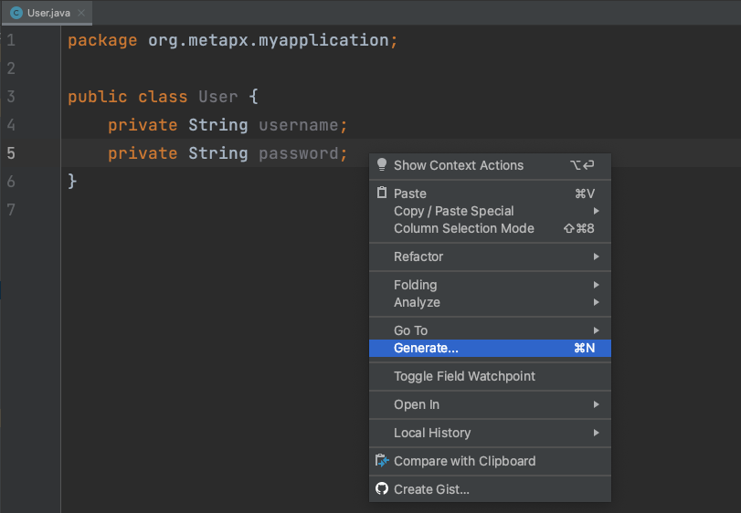 Android Studio Generate context menu Android Studio Generate context menu