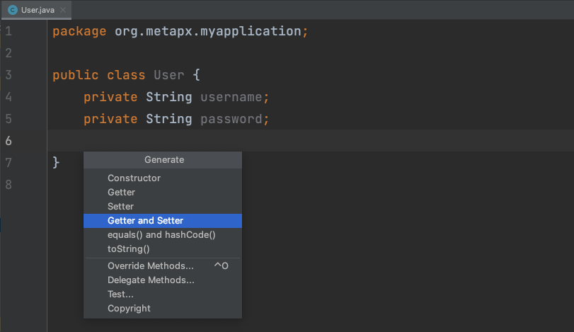 Android Studio generate getter and setter option Android Studio generate getter and setter option