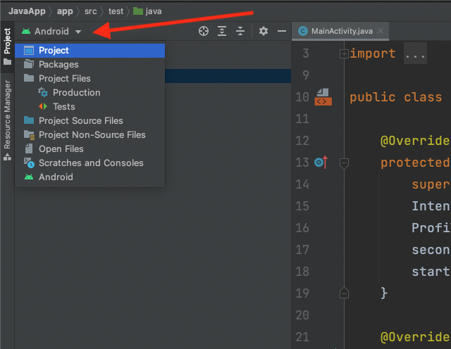 Change structure view from Android to Project Change structure view from Android to Project