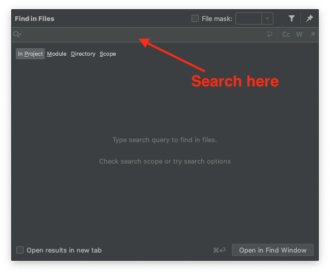 Android Studio Find in Files window Android Studio Find in Files window