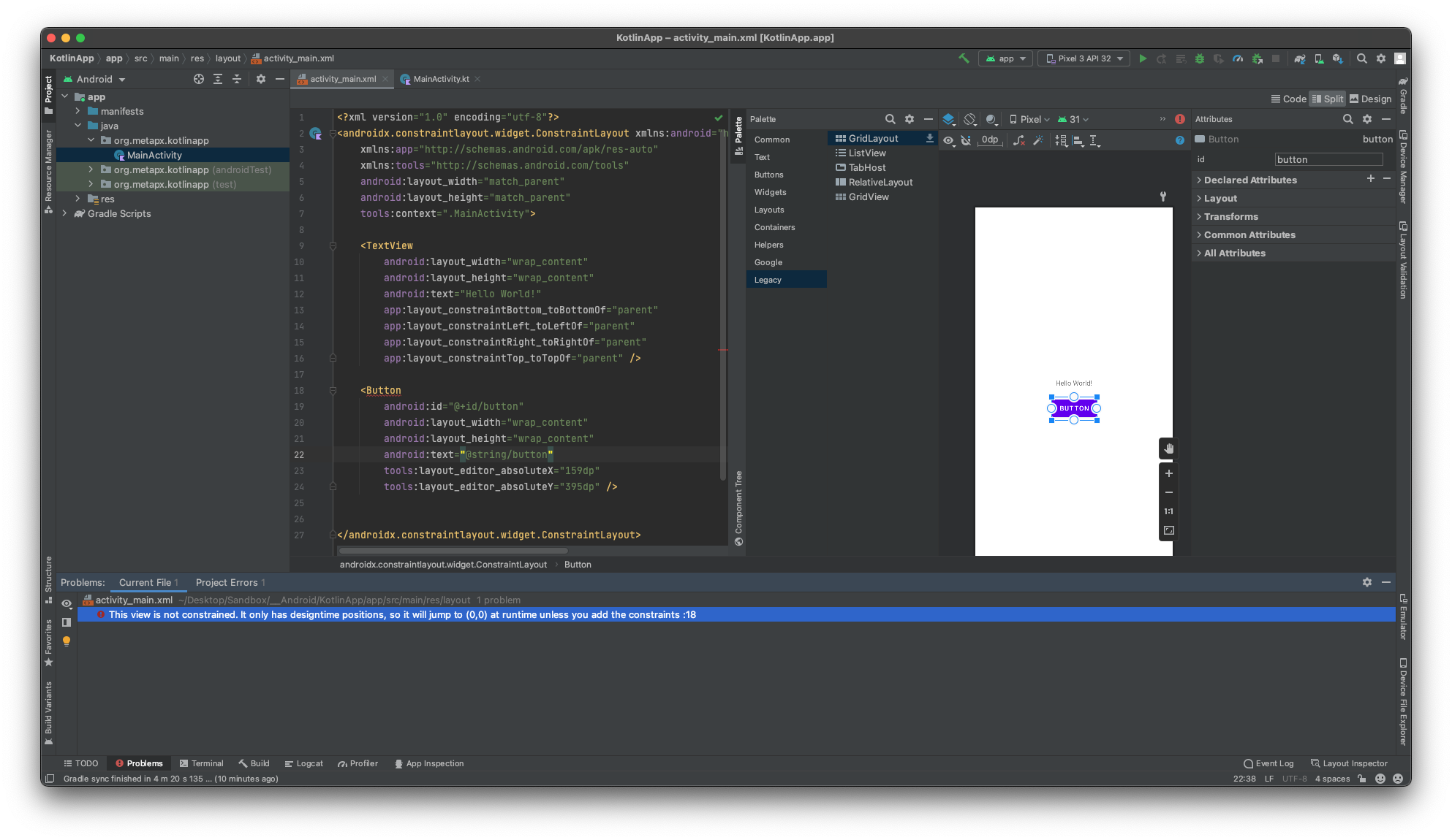 Android Studio this view is not constrained error Android Studio this view is not constrained error