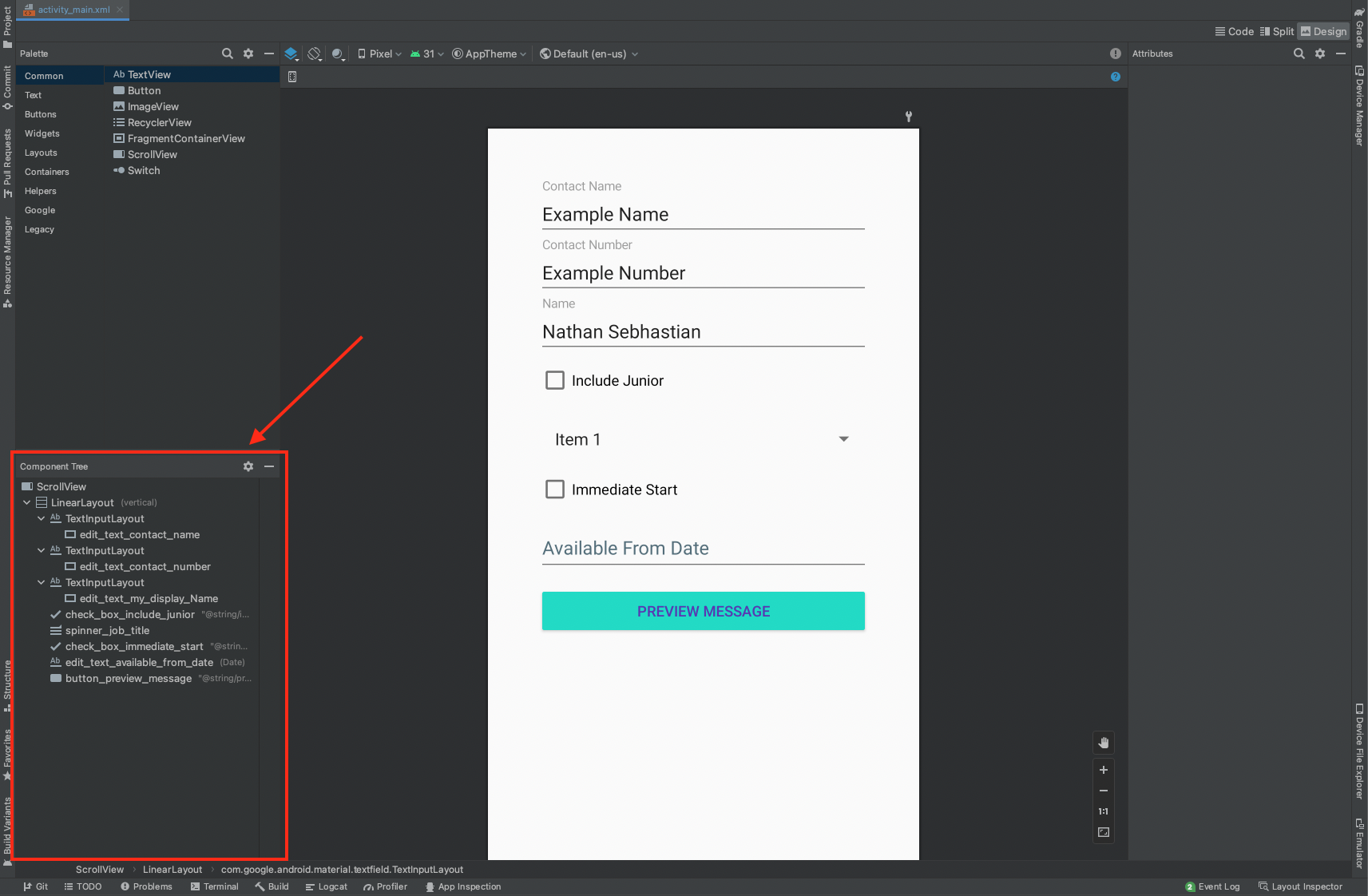 Component Tree in the Design view Component Tree in the Design view