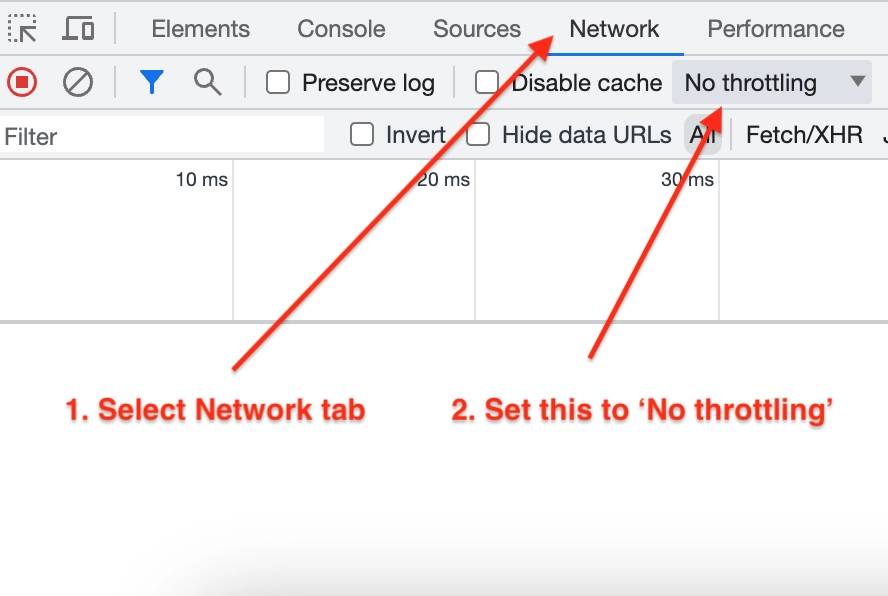 Chrome network set to No throttling Chrome network set to No throttling