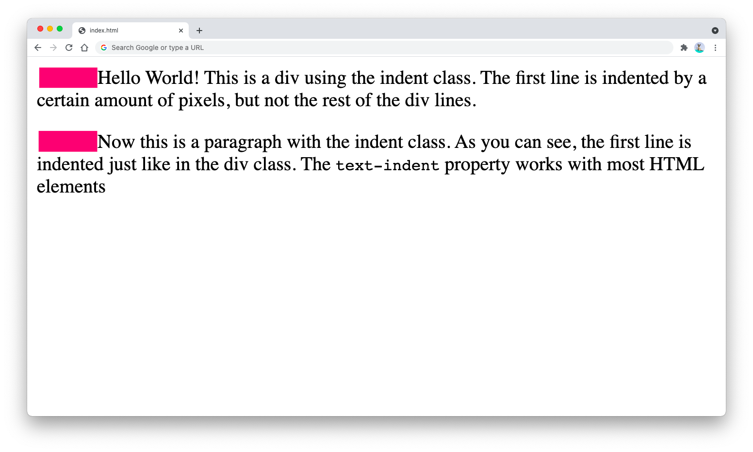 CSS text indent results CSS text indent results
