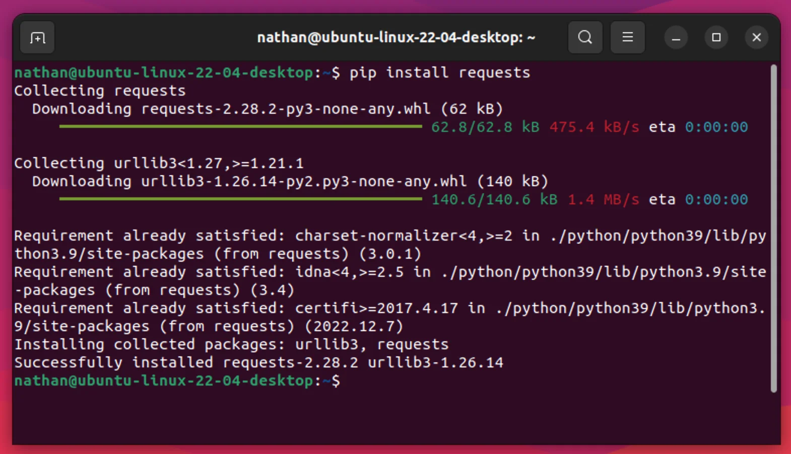 Ubuntu pip install OK Ubuntu pip install OK