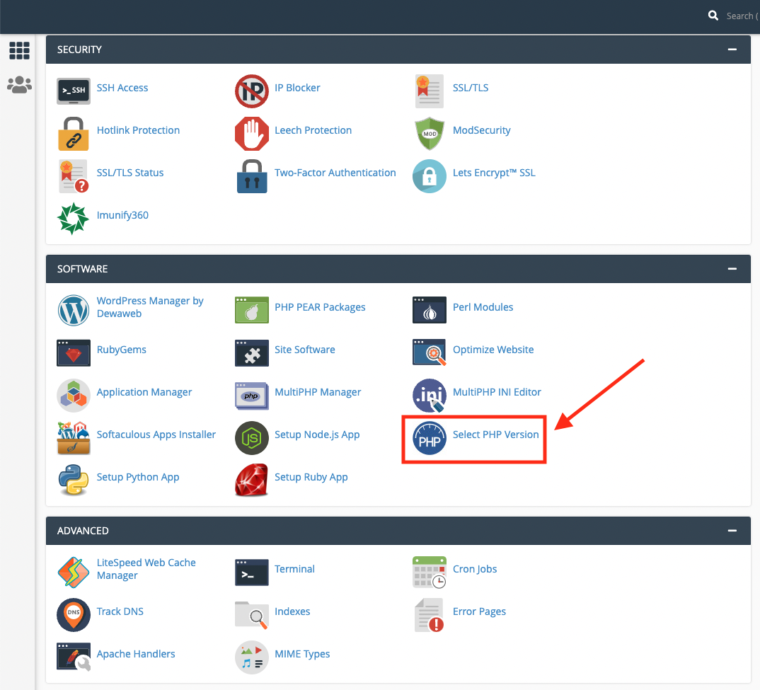 cPanel Select PHP Version cPanel Select PHP Version