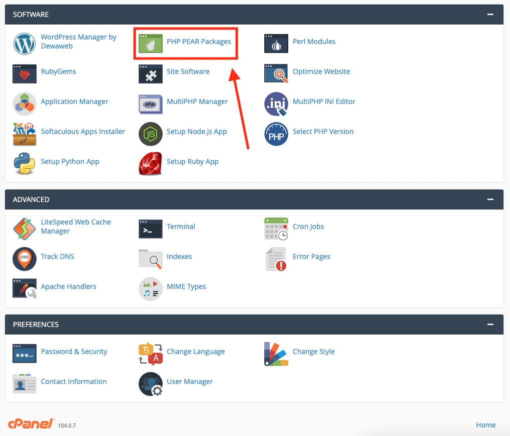 PHP PEAR Packages menu PHP PEAR Packages menu