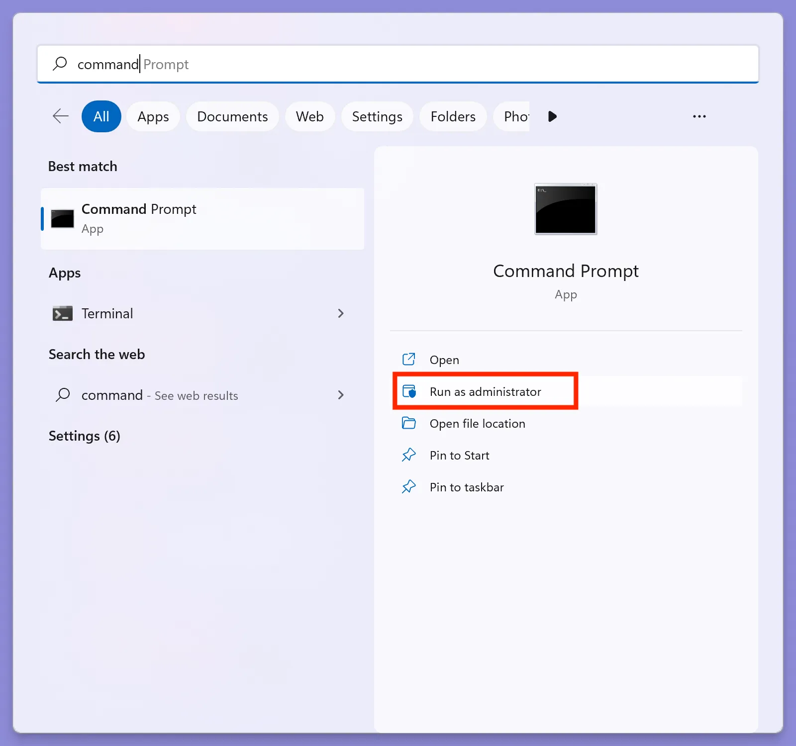 Run Command Prompt as administrator Run Command Prompt as administrator