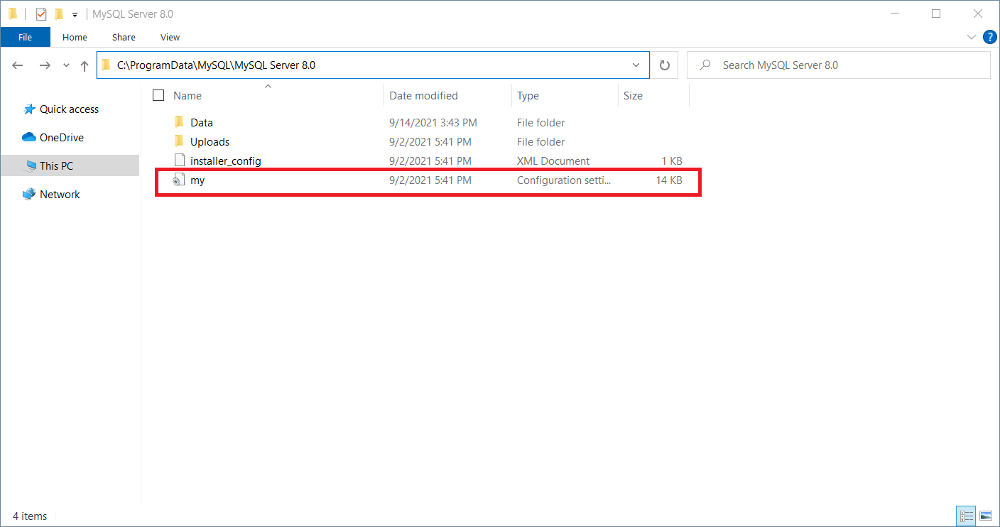 The default my.ini file on Windows The default my.ini file on Windows