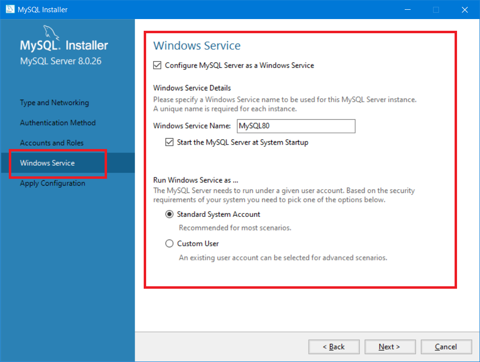 Create a MySQL service and set the service name here Create a MySQL service and set the service name here