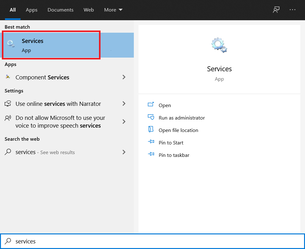 Opening Services panel on Windows Opening Services panel on Windows