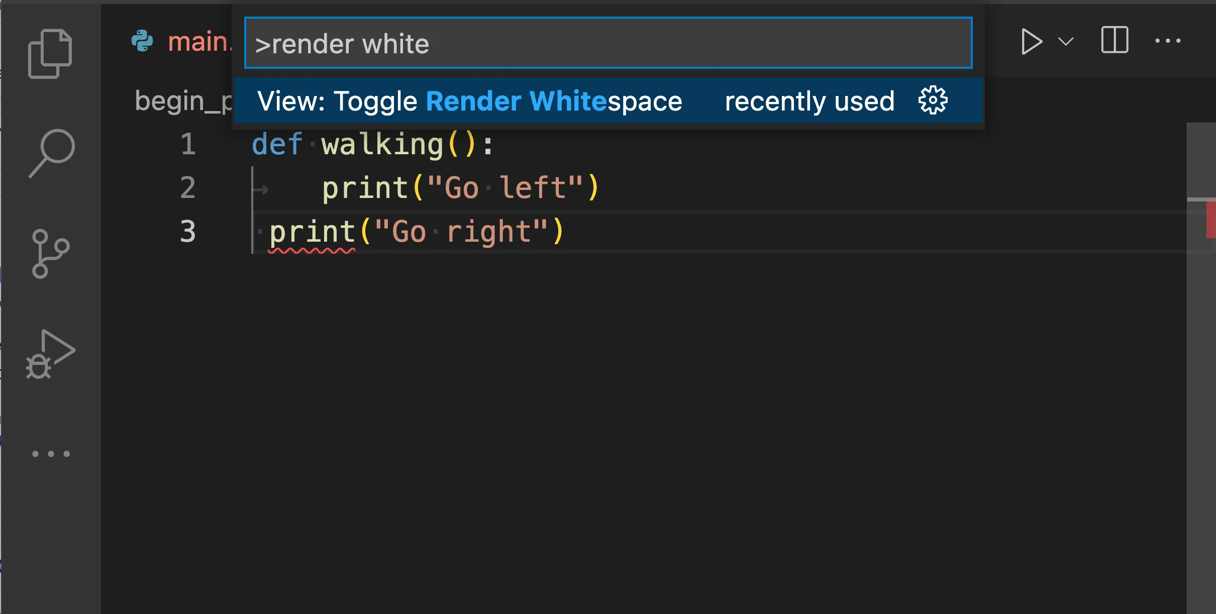 VSCode toggle render whitespace VSCode toggle render whitespace