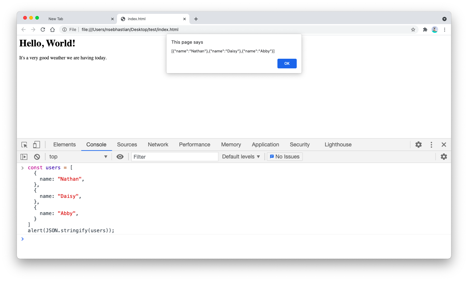 JavaScript alert displaying stringified objects JavaScript alert displaying stringified objects