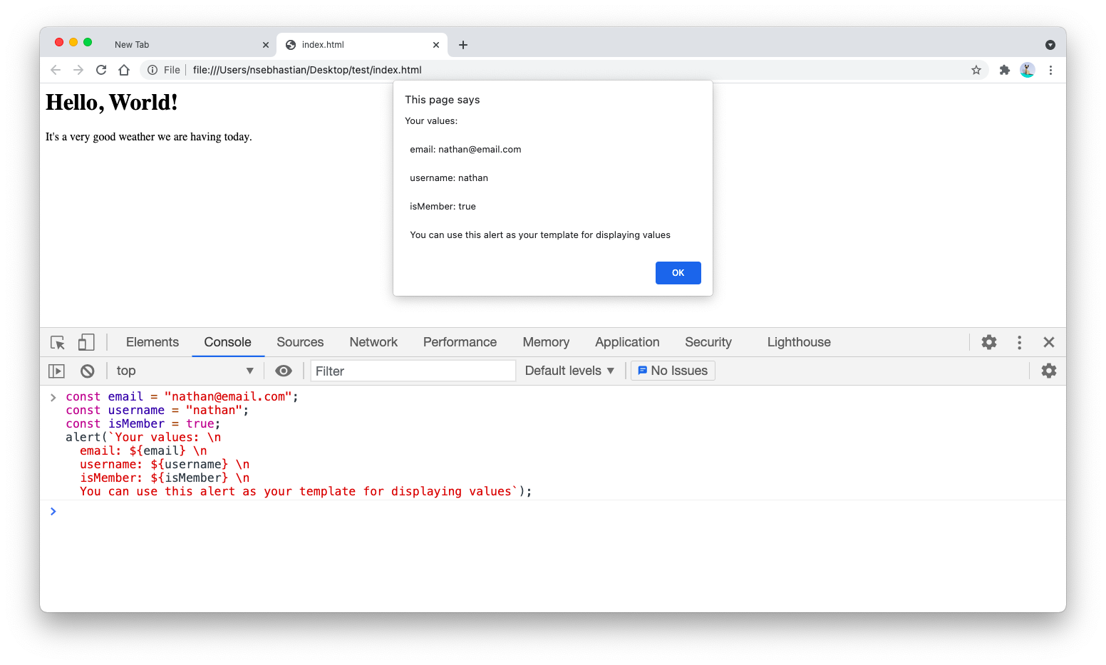 JavaScript alert displaying multiple variables JavaScript alert displaying multiple variables