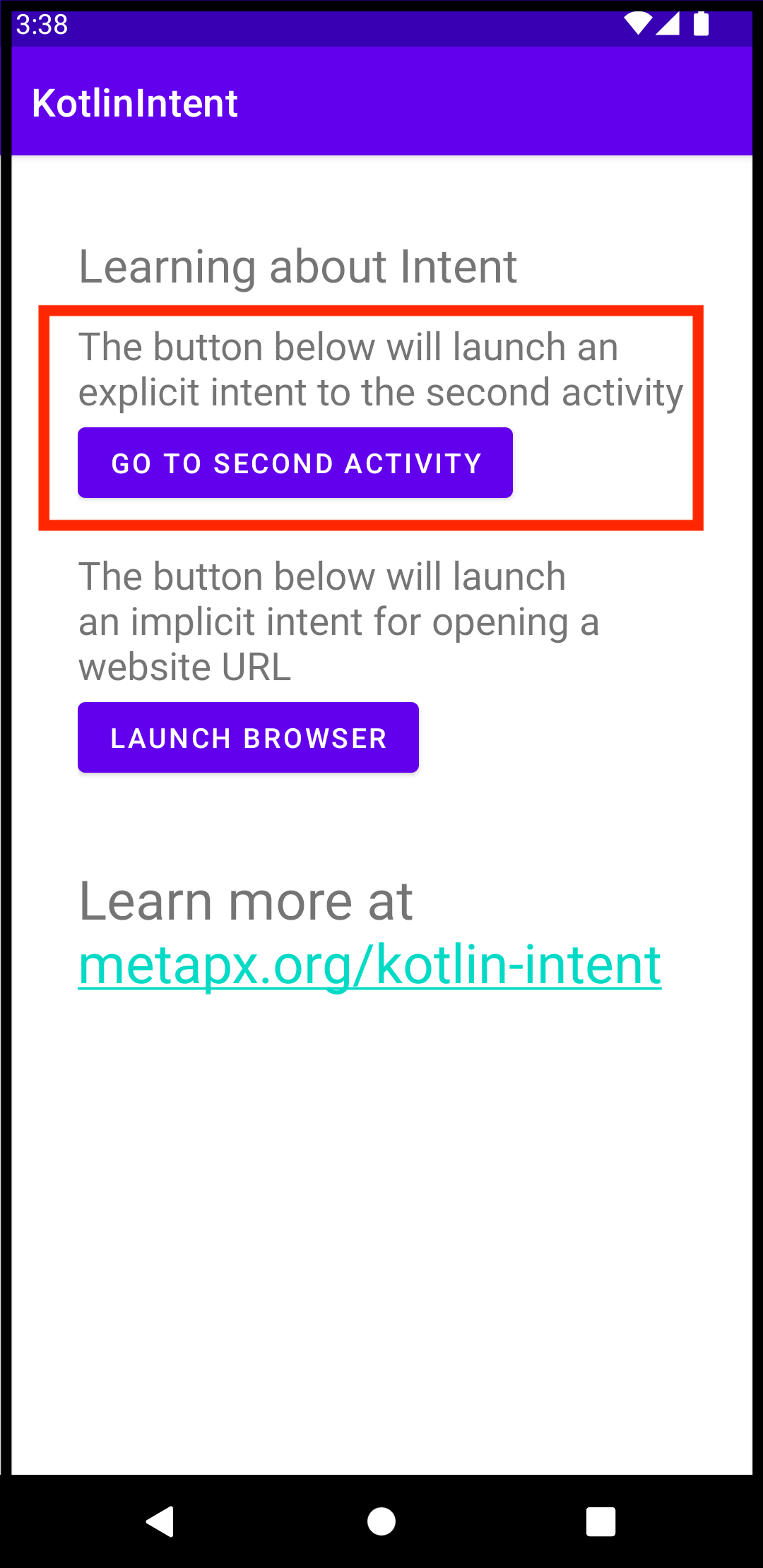 Executing a Kotlin explicit intent Executing a Kotlin explicit intent