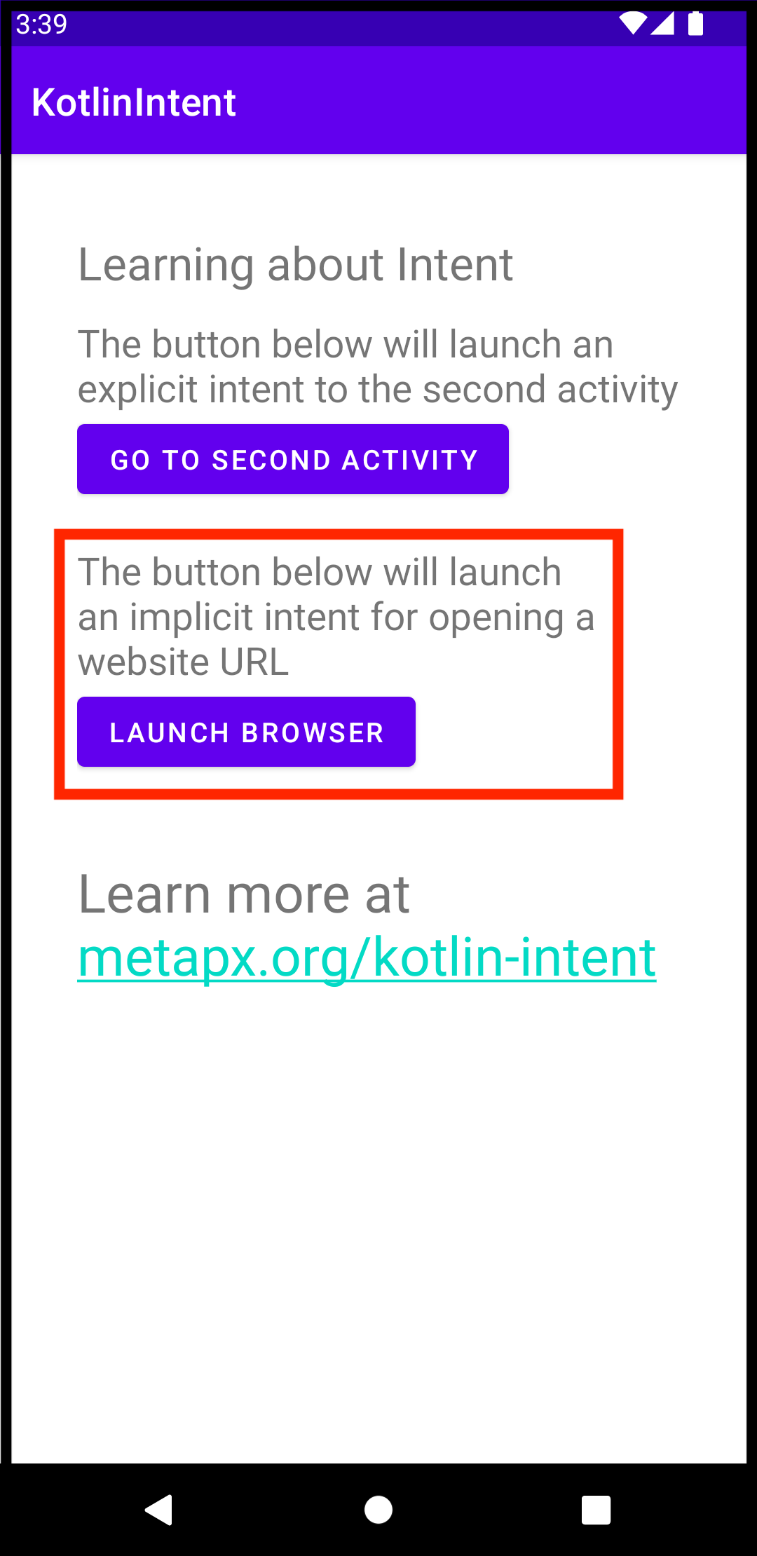 Executing a Kotlin implicit intent Executing a Kotlin implicit intent