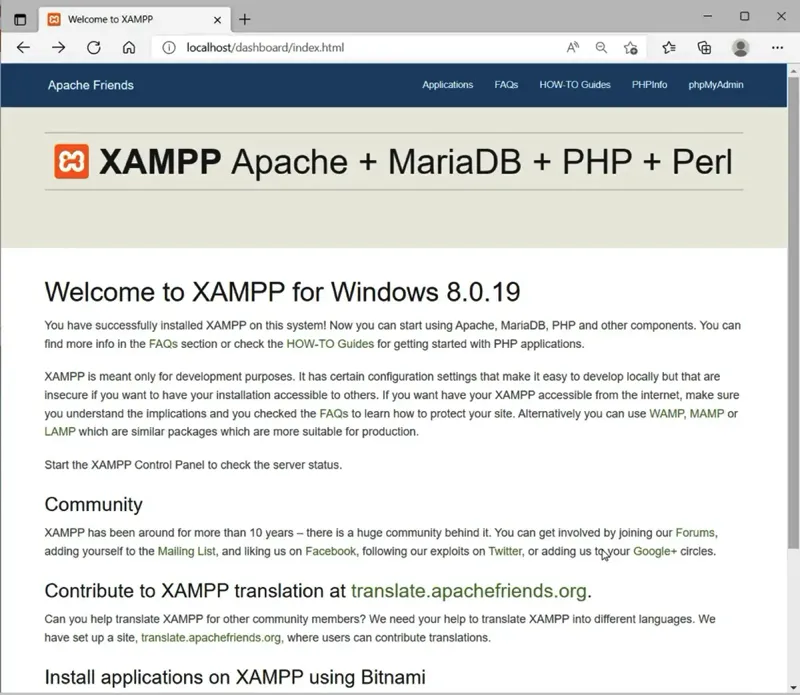 The XAMPP dashboard The XAMPP dashboard