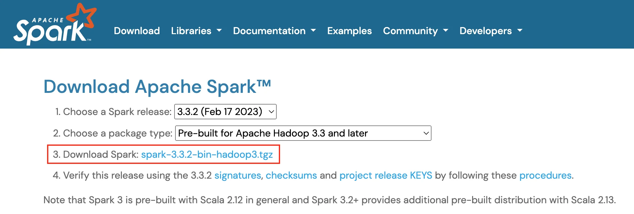 PySpark download page PySpark download page