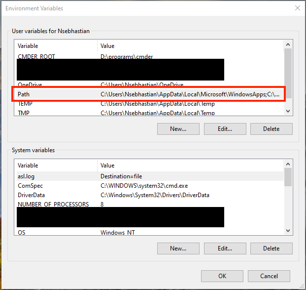 Edit the Path variable from Environment Variables window Edit the Path variable from Environment Variables window