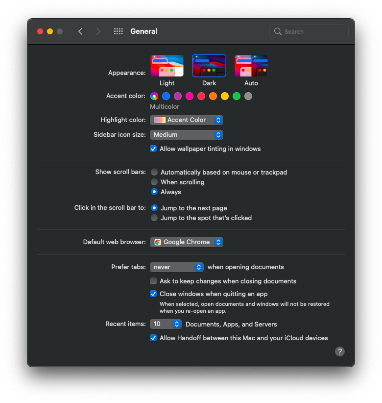 Change macOS appearance to dark Change macOS appearance to dark