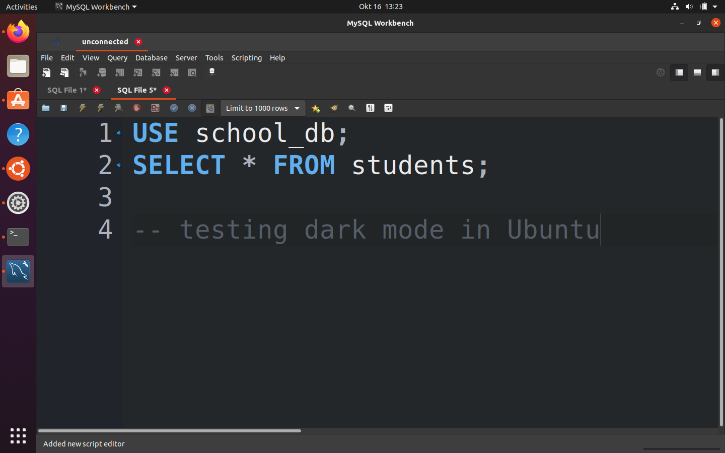 MySQL Workbench full dark theme in Ubuntu MySQL Workbench full dark theme in Ubuntu