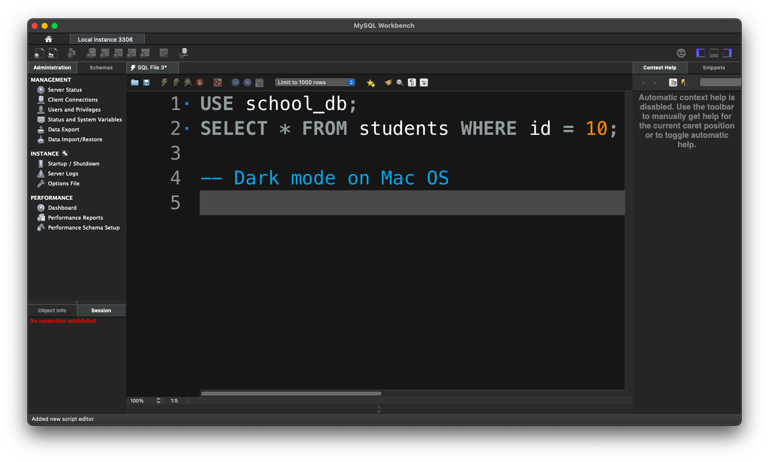 MySQL Workbench dark theme for macOS MySQL Workbench dark theme for macOS