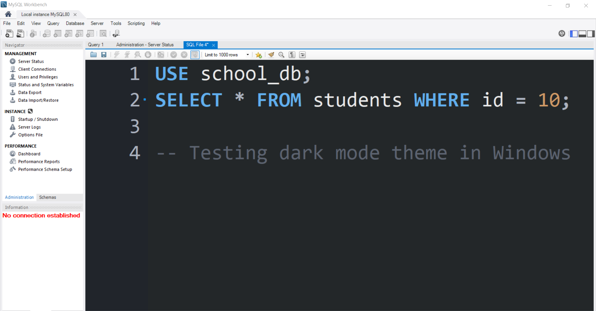 MySQL Workbench dark theme for Windows MySQL Workbench dark theme for Windows