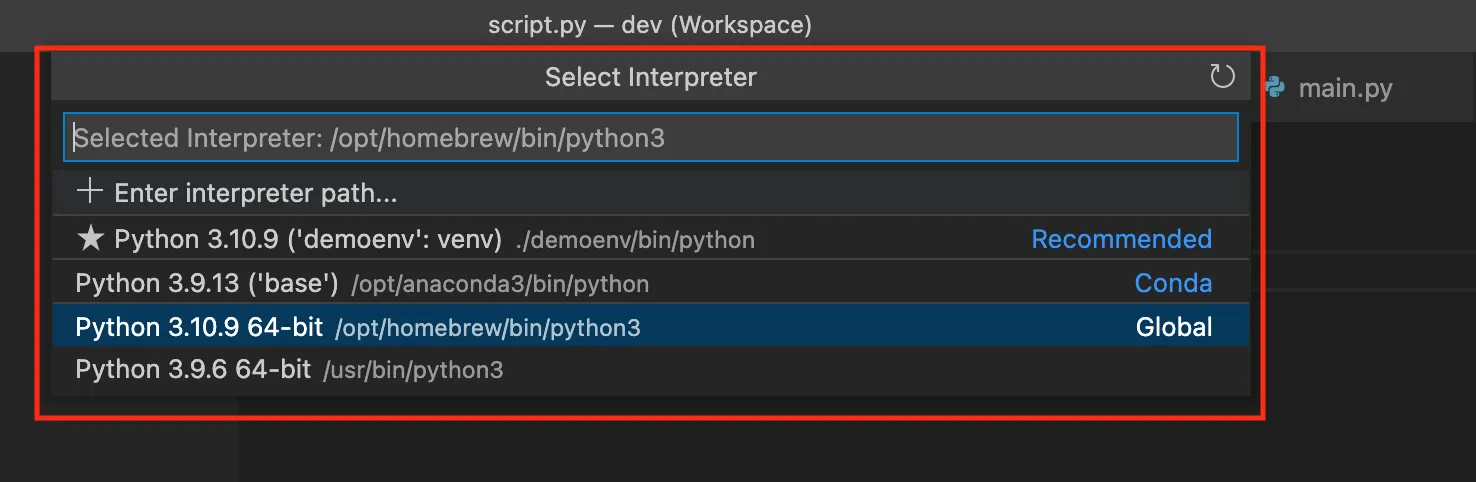 Python versions listed in VSCode Python versions listed in VSCode