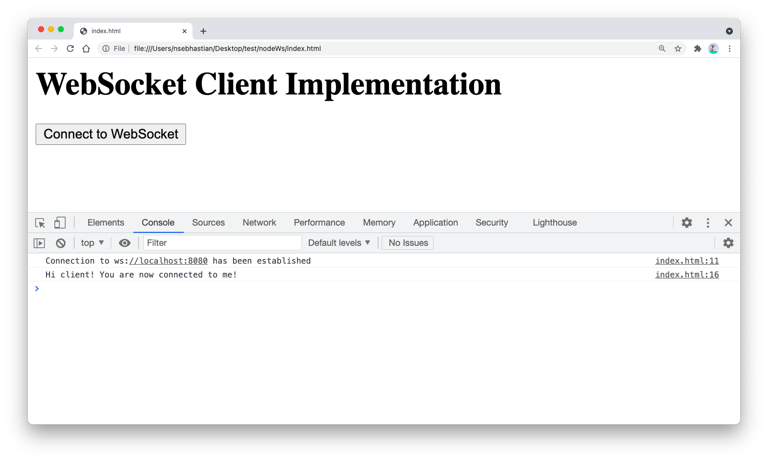 WebSocket browser client output WebSocket browser client output