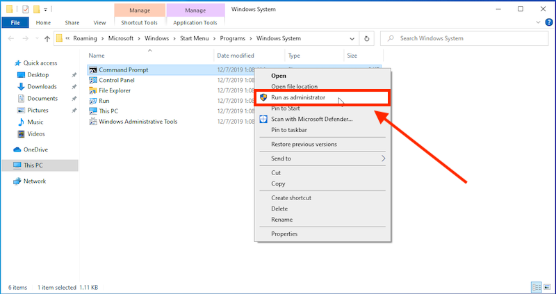 Run as Administrator from context menu Run as Administrator from context menu