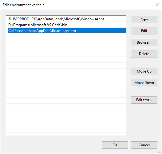 npm roaming folder added to Windows Path npm roaming folder added to Windows Path