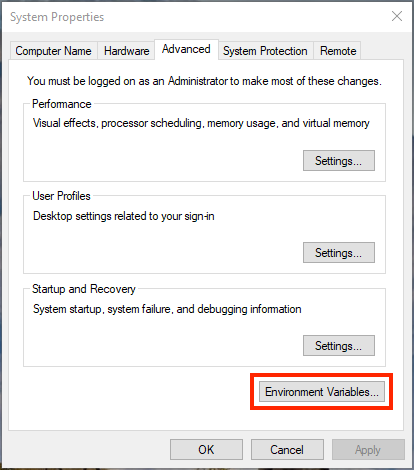 Click on Environment Variables from System Properties Click on Environment Variables from System Properties