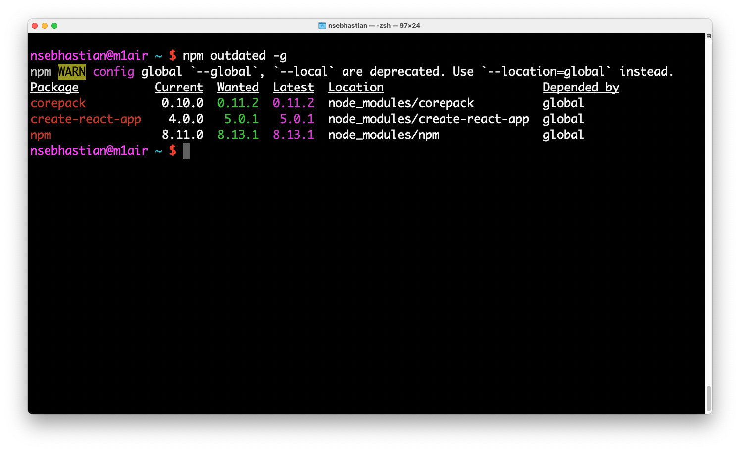 npm outdated global packages npm outdated global packages
