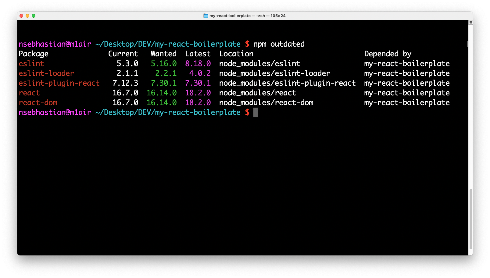 npm outdated packages output npm outdated packages output