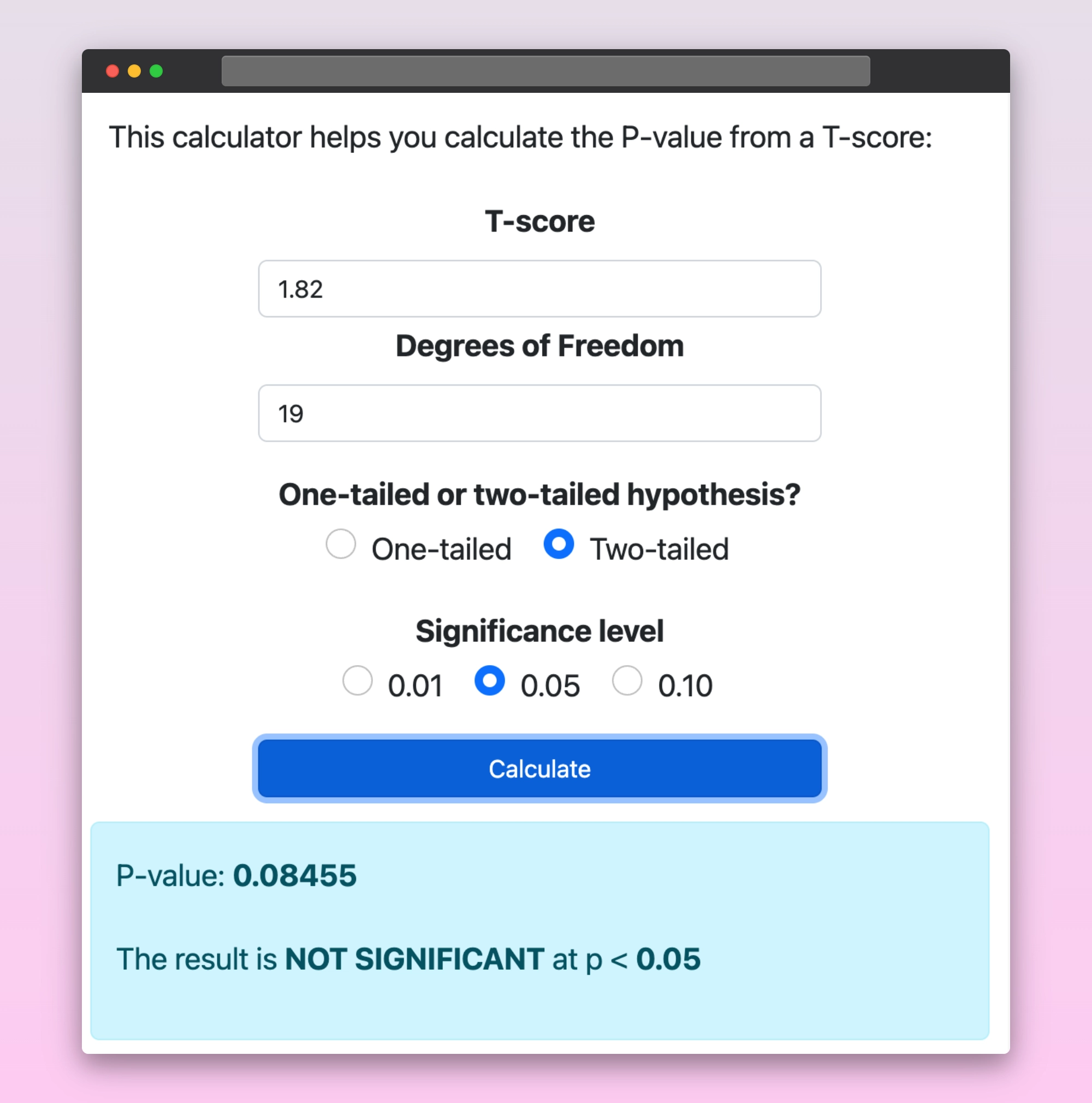 T to P-value calculator T to P-value calculator