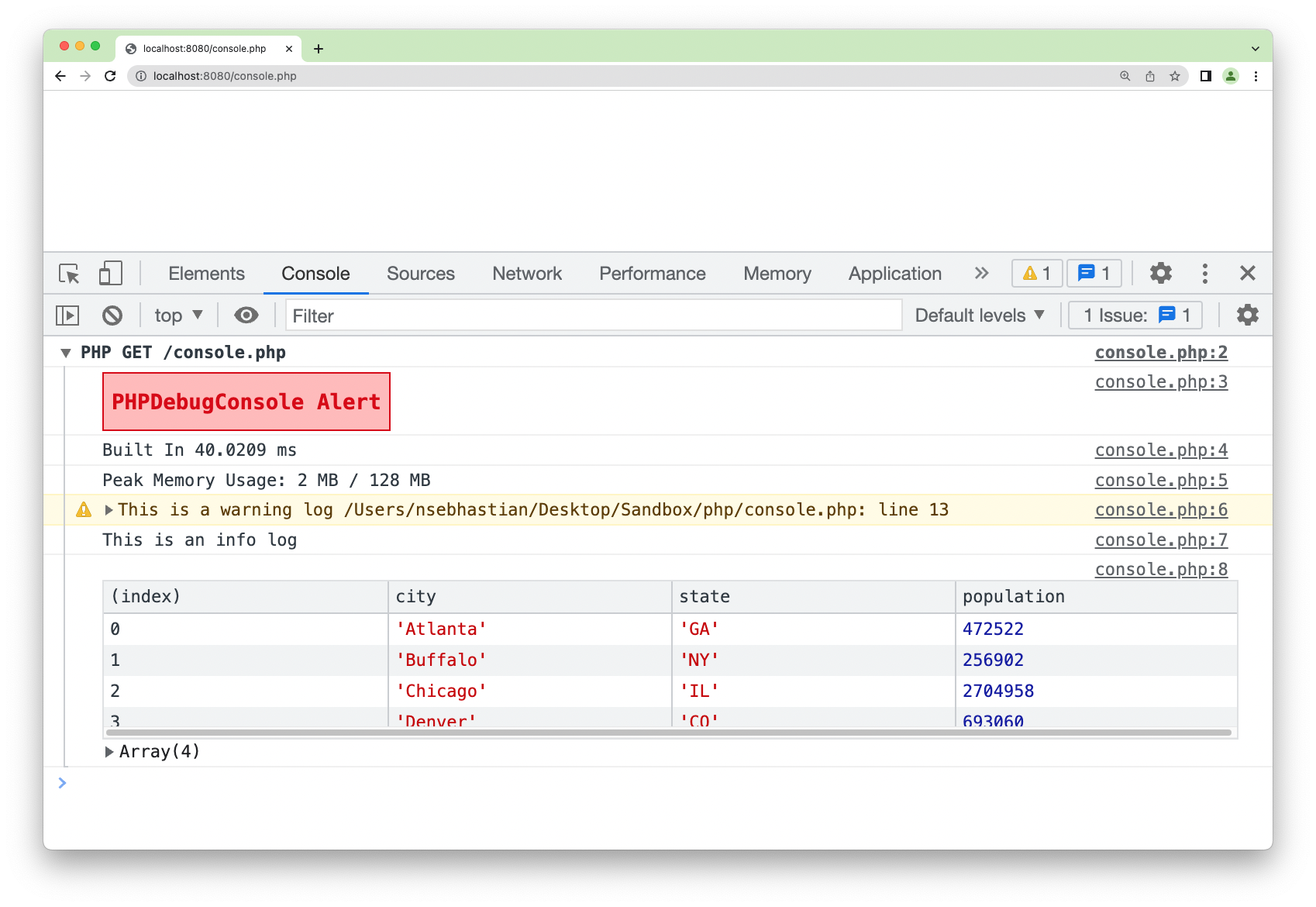 PHPDebugConsole output to browser console PHPDebugConsole output to browser console