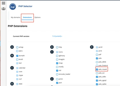 Enable MySQL extensions Enable MySQL extensions