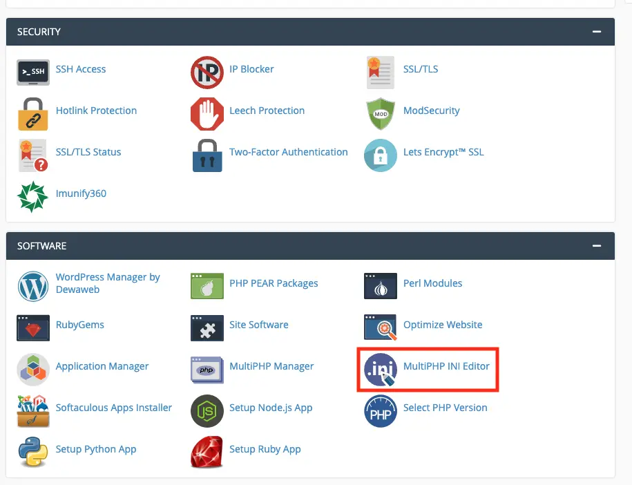 cPanel MultiPHP INI Editor cPanel MultiPHP INI Editor