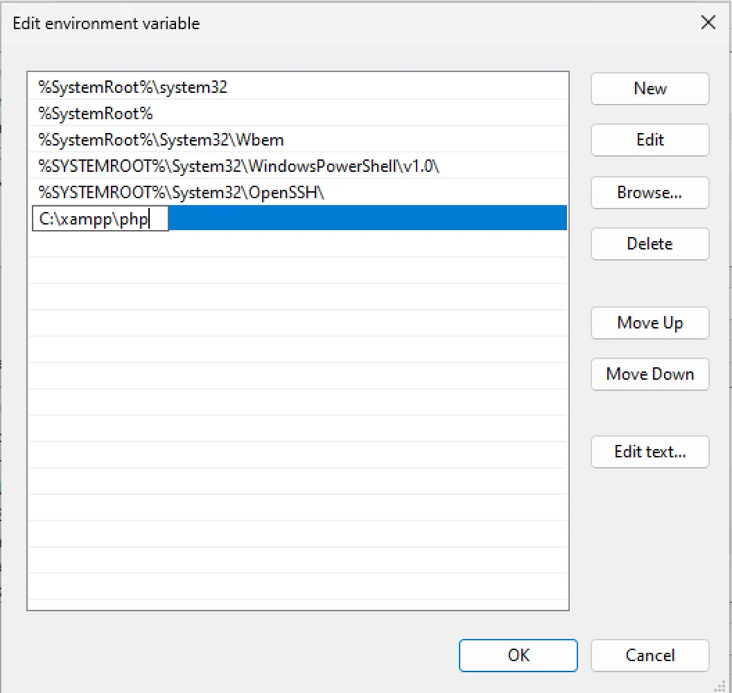 Add PHP to Path environment variable Add PHP to Path environment variable