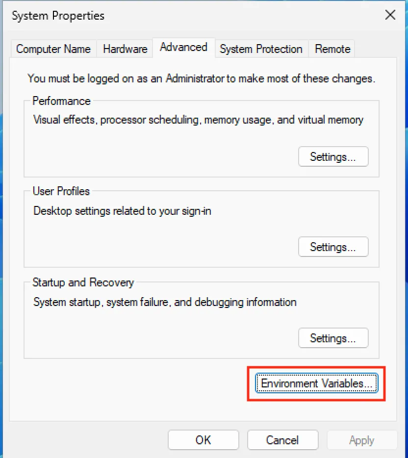 environment variables menu location environment variables menu location