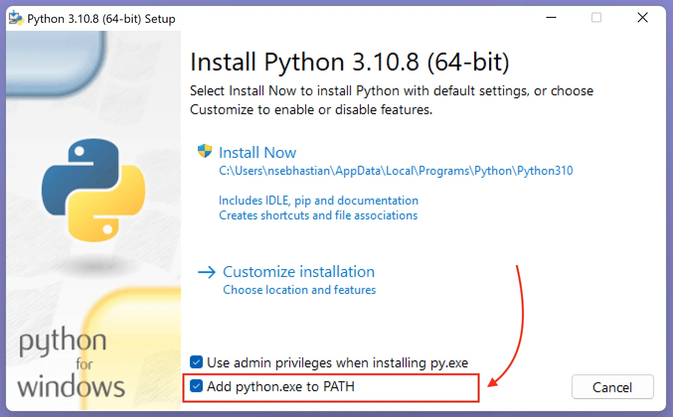 Add Python.exe to PATH Add Python.exe to PATH