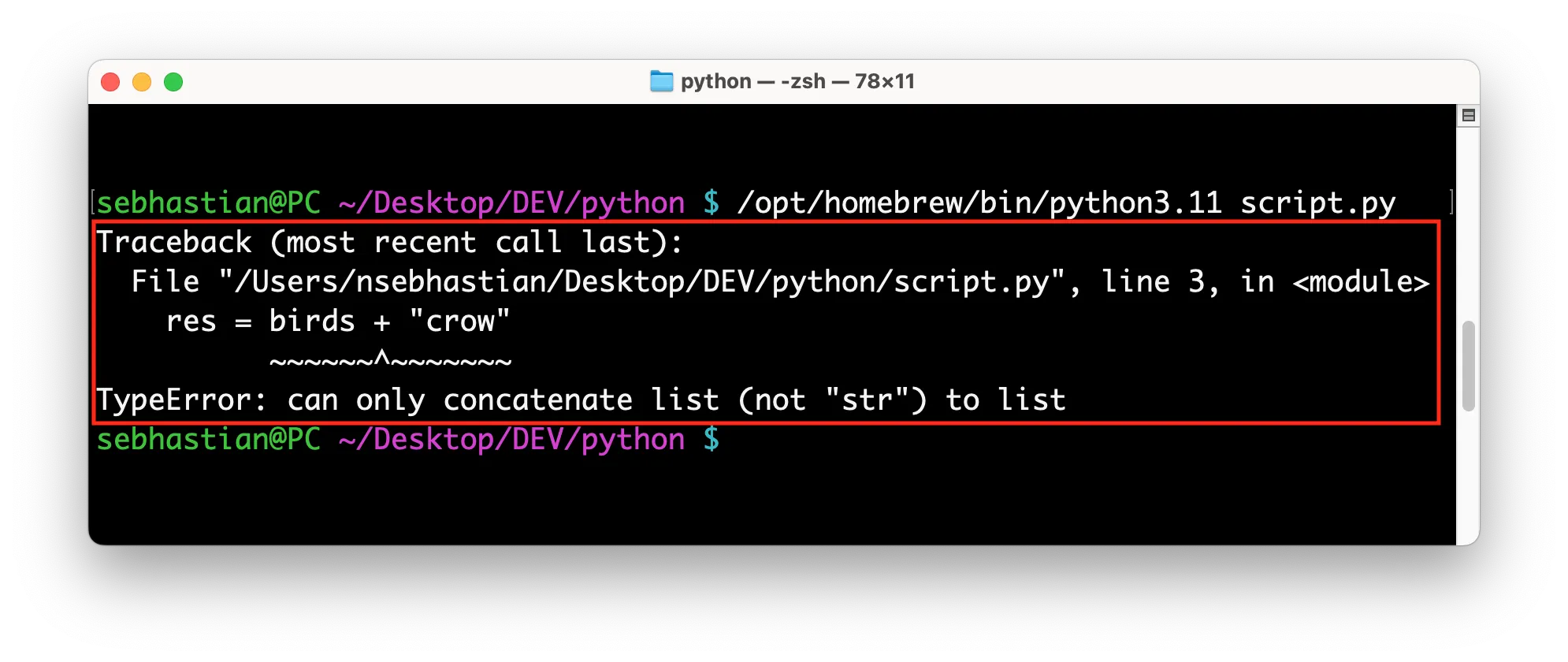TypeError: can only concatenate list (not str) to list TypeError: can only concatenate list (not str) to list