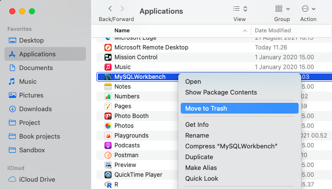 Uninstall MySQL Workbench from the Finder app Uninstall MySQL Workbench from the Finder app
